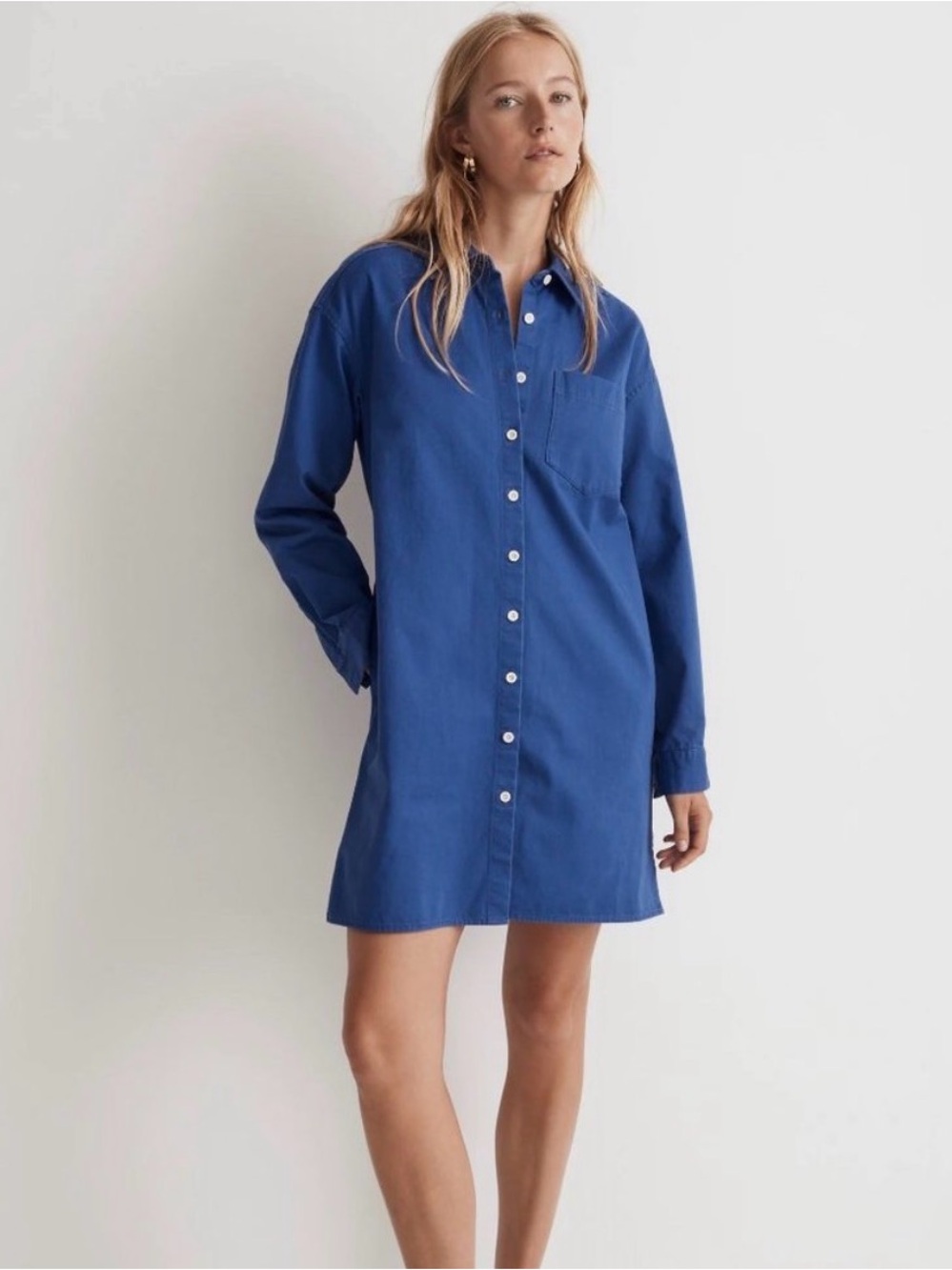 Madewell Blue Button-Up Shirt Dress